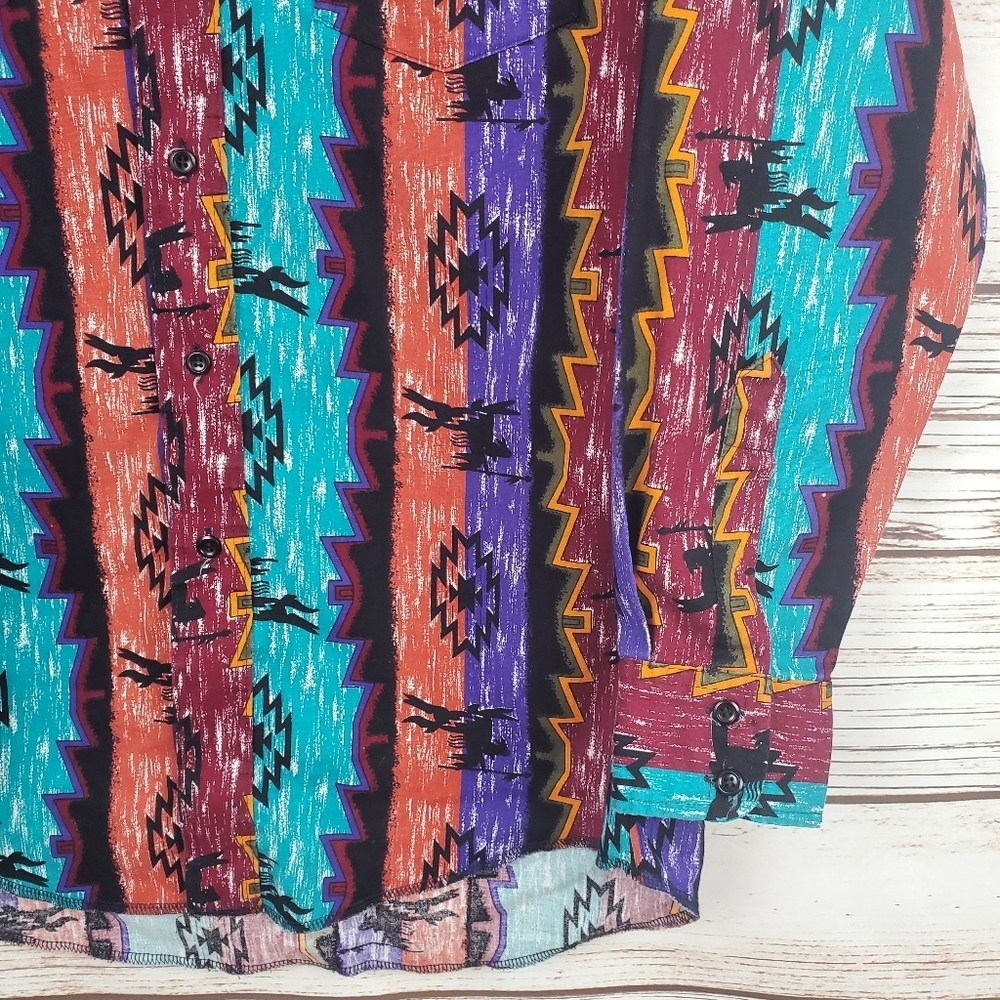 Wrangler Mens 15.5 33 Vtg X-Long Tails Checotah Aztec Southwest Western Shirt - Picture 5 of 9